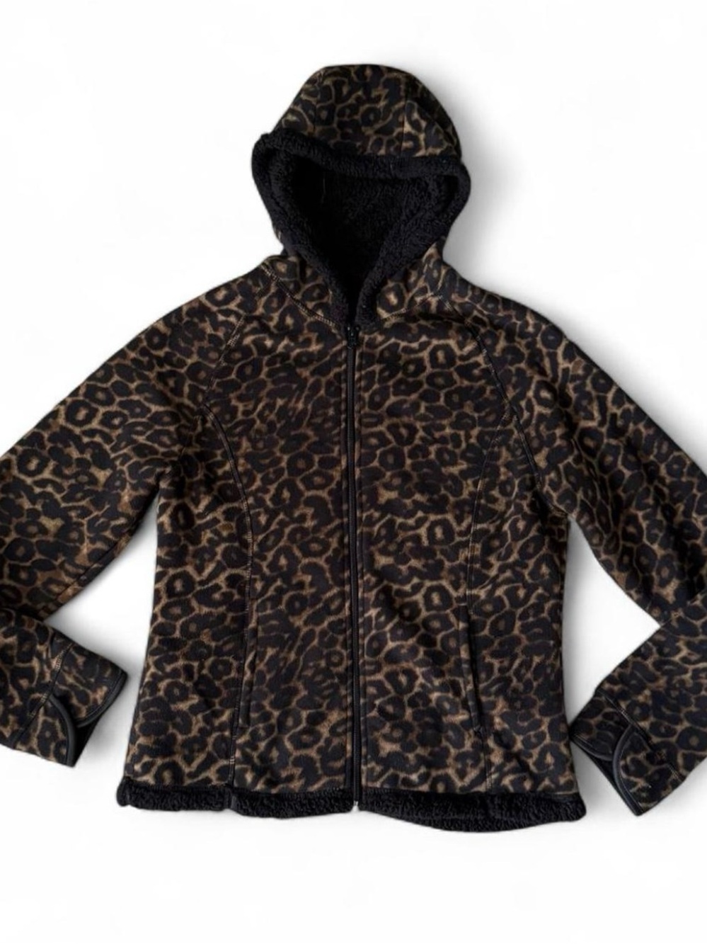 Faded Glory Girls' Leopard Print Hooded Puffer - Brown & Black